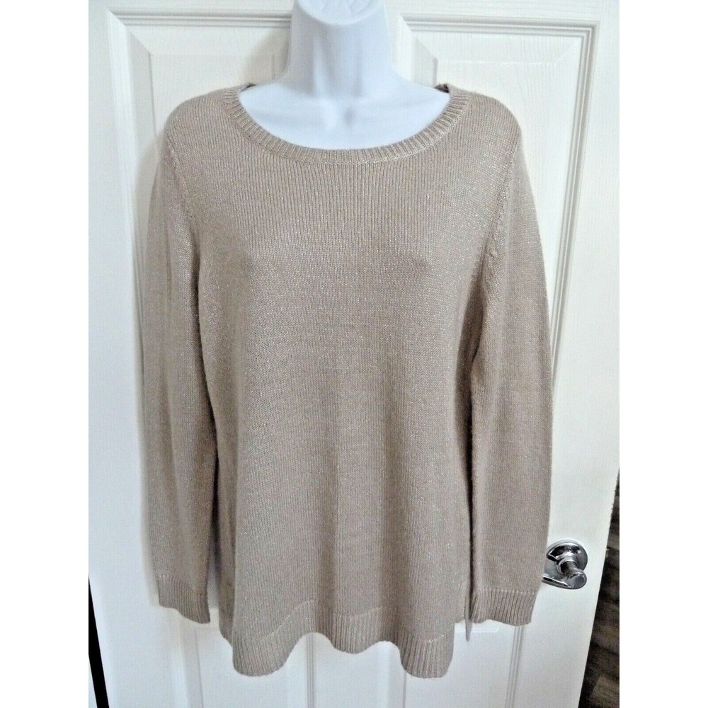 Chico's Beige Silver Metallic Sparkle Long Sleeve Pullover Sweater Size 1 M 8 10